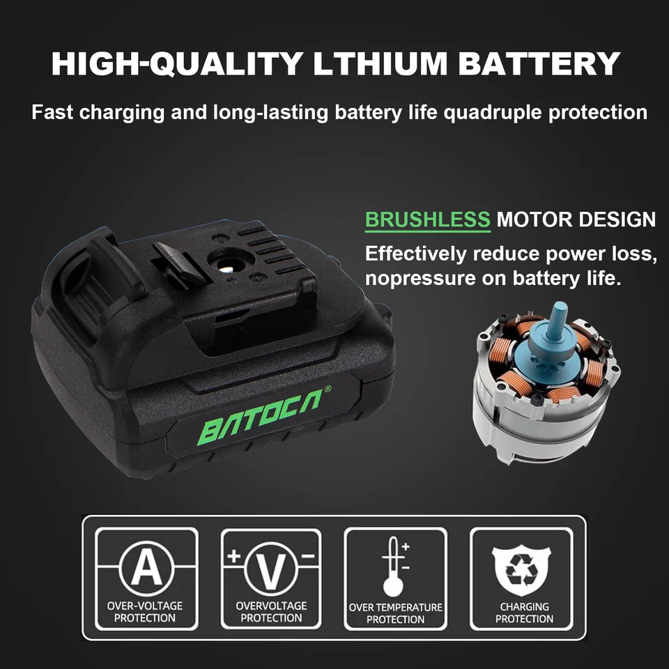 BATOCA 12V Auto Polijstmachine - Met 2 Batterijen en Oplader - 6 Snelheden Variabele Snelheid - Polijstmeubels - Mobiele Polijstset - Slijper - Inclusief Katoenen Dop - Synthetische Dop