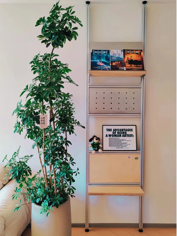 Bookshelf floor stand, aluminum profile, wall facing living room, magazine rack, ancient internet famous book and newspaper rack