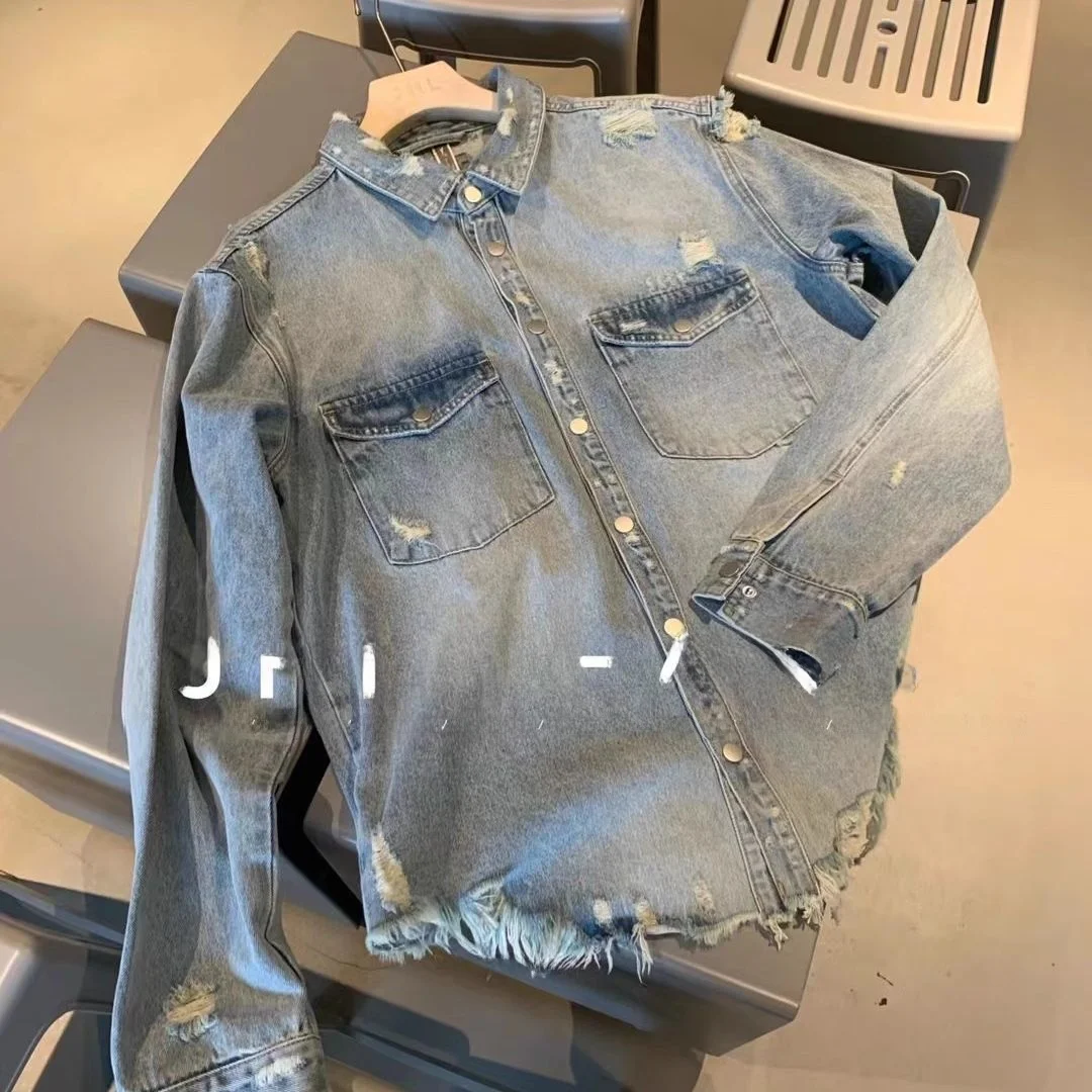 Retro American Style Men's Denim Shirt Jacket Spring Autumn Loose Fit Long Sleeve Organic Cotton Breathable Fashionable Cool ...