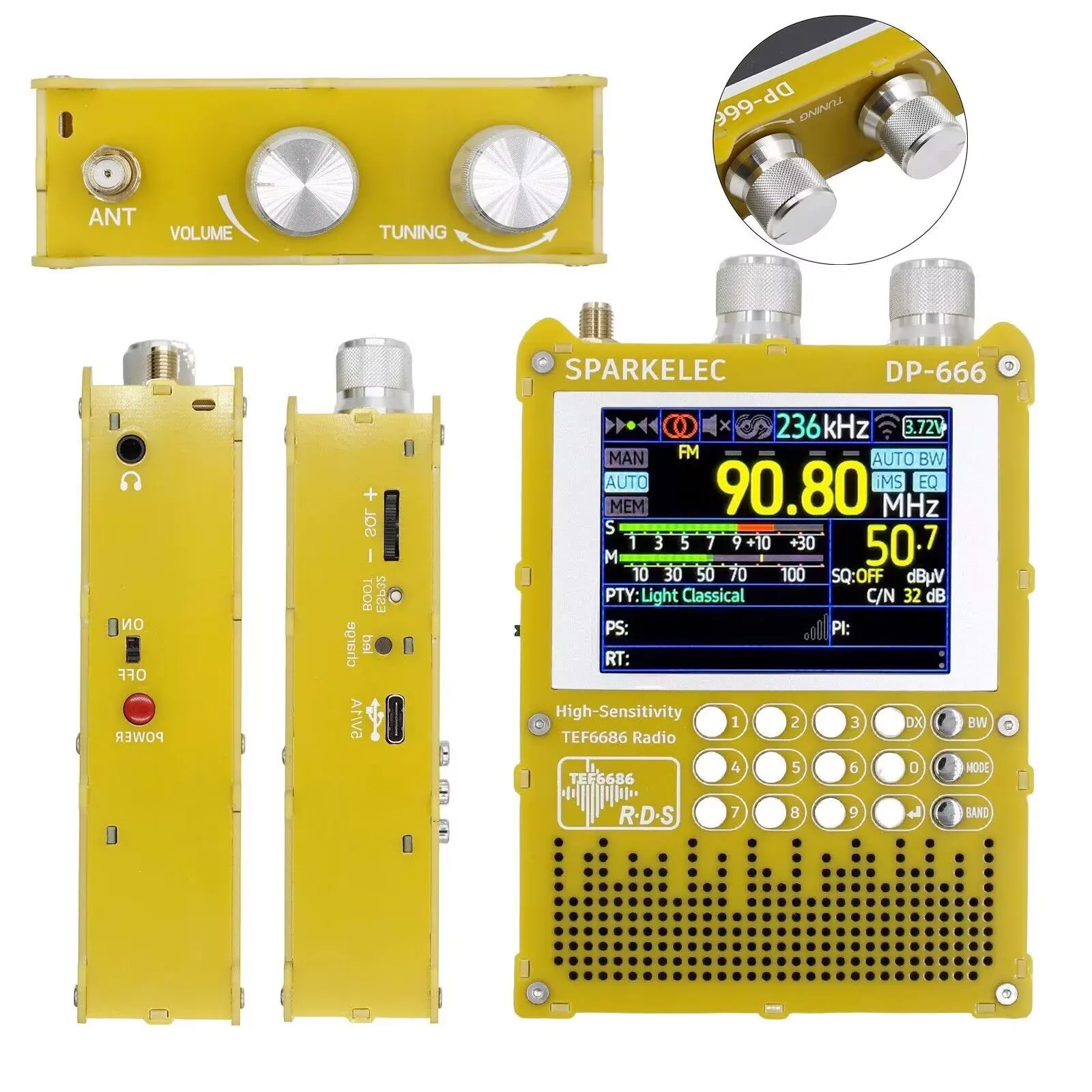 New DP-666 TEF6686 Radio High Sensitivity Full Band FM AM LW MW SW Shortwave ESP32 RDS 2.8 inch IPS LCD
