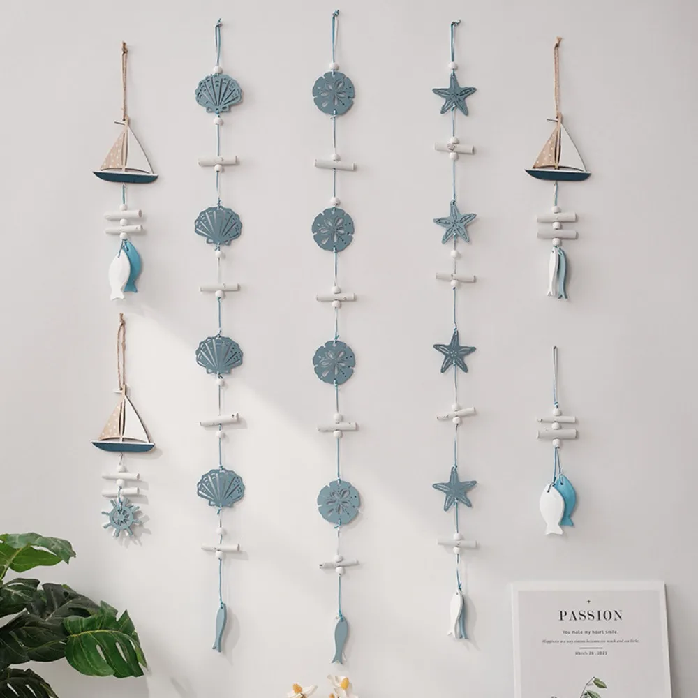 Wall Hanging Hand Made Mediterranean Starfish Hung Fish Nautical Decor Hang Wood Marine Pendant for Home Decoration קישוטי קיר