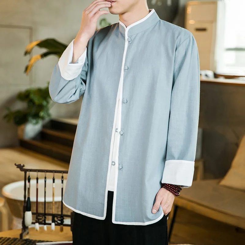 

Loose Teenage Boys' Performance Jaet Retro Chinese Sle Large Size Spring Autumn Wind Men's Button down Hanfu Outerwear