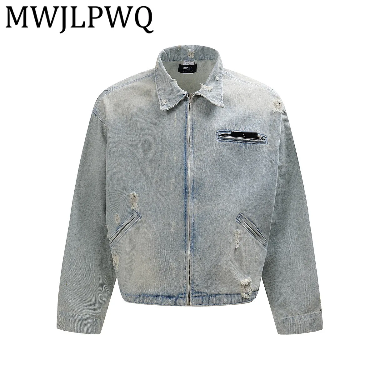 

MWJLPWQ Men's American Style Hole Niche Denim Jacket For Men High Street Lapel Washed Distressed Casual Tops 2025 Autumn 21295