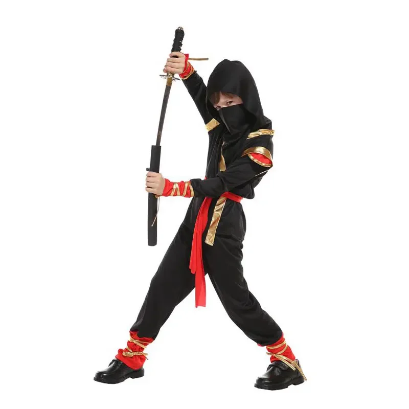 Kids Child Red Black Boys Ninja Hoody Costume Fancy Carnival Purim Halloween Costumes