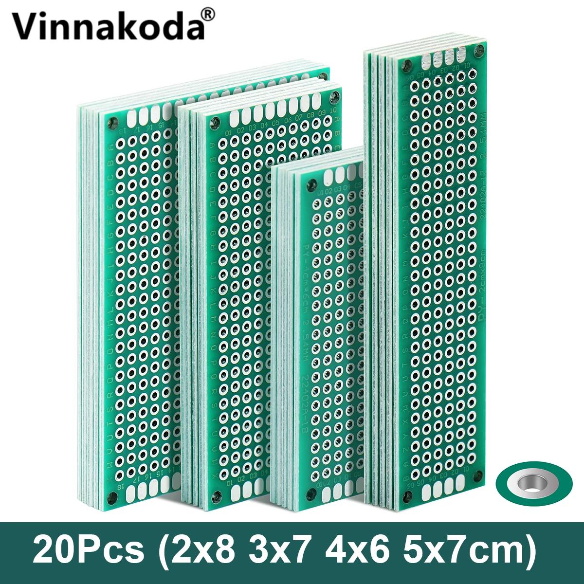 20Pcs PCB Board Double Side Circuit Protoboard 5Pcs Each Size 2x8 3x7 4x6 5x7 cm Mixed Boards Universal DIY Hole Soldering Plate