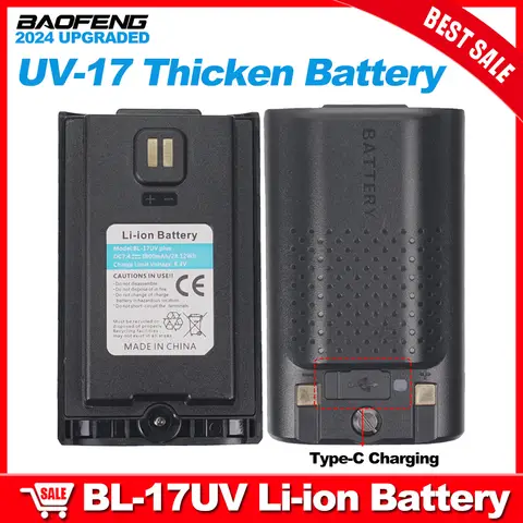 BAOFENG UV-17 두꺼운 리튬 이온 배터리, 타입 C 워키토키 UV17 플러스 프로 맥스 양방향 라디오 BL-17UV 플러스용, 3800mAh, 업그레이드 신제품