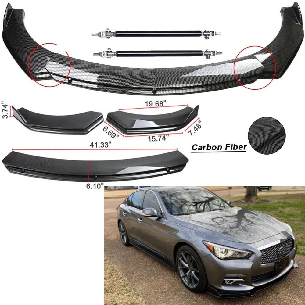 

For Infiniti G37 G35 Front Bumper Lip Splitter Spoiler Carbon Fiber+Strut Rods United States