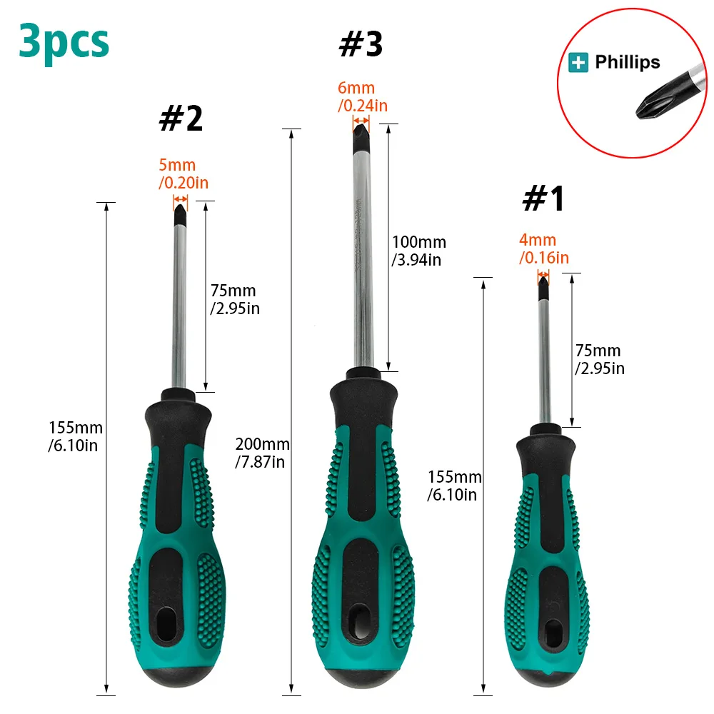 3‑Piece Magnetic Phillips Screwdriver Set, Suitable for Home Maintenance and Vehicle Use, Essential for Household