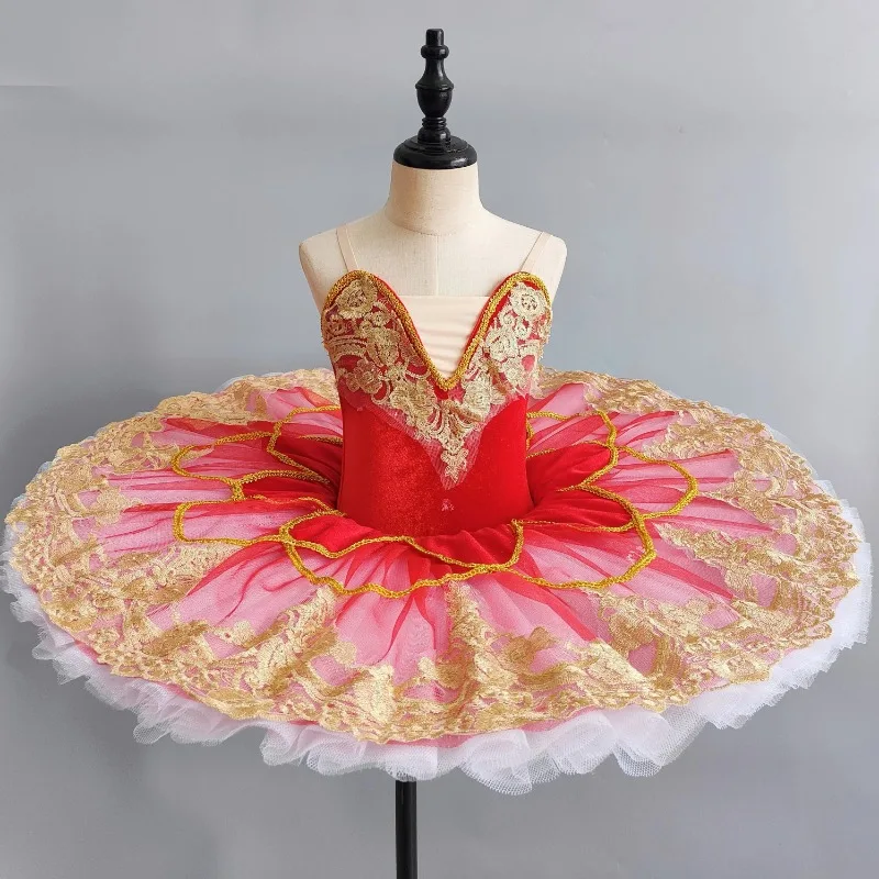 

Children Professional Ballet Tutu Party Dance Costumes Red Ballerina Dance Outfit Toddler Swan Lake Loetard Ballet Costumes
