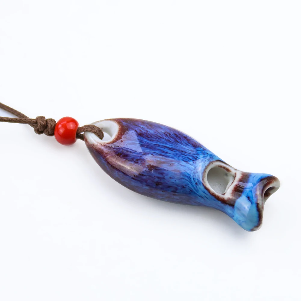 Elegant Fish Whistling Pendant Necklace Ceramic Women Jewelry Long Rope Sweater Chain Survival Ethnic Handmade Choker Coach Gift