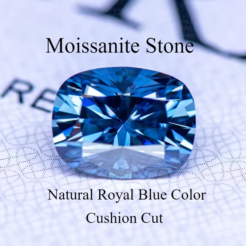 Moissanite Gemstone Natural Color Royal Blue Cushion Cut Lab Grown Diamond DIY Ring Necklace Earrings Materials With GRA Report