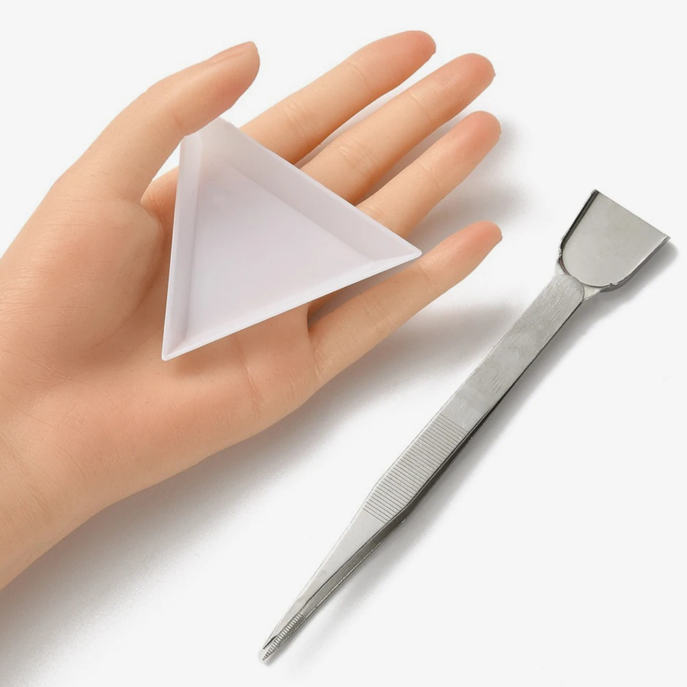 

1Set Stainless Steel Tweezers Scoop Design Triangle Bead Sorting Trays Storage Organizer For Rhinestones Crystals Jewelry Making
