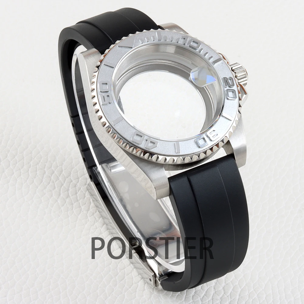 

40mm NH35 Watch Case Black Ceramic Bezel for Yacht-master mod NH34 NH35 NH36 NH38 movement 28.5mm Dial Rubber Strap Sapphire