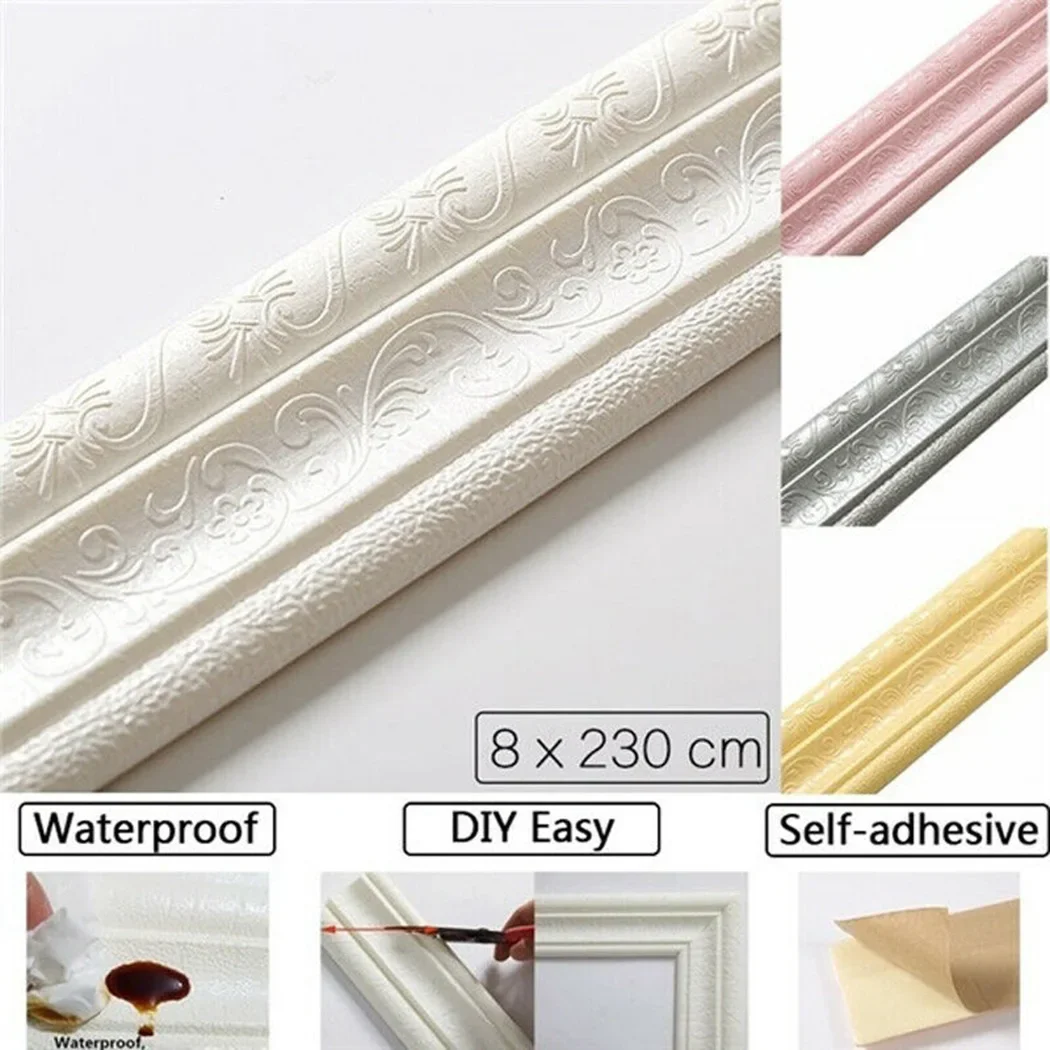 3D Foam Wall Edge Strip Trim Lines Self-Stickers Skirting Decor Strip Backsplash Edge Anticollision Molding Line Wall Sticker