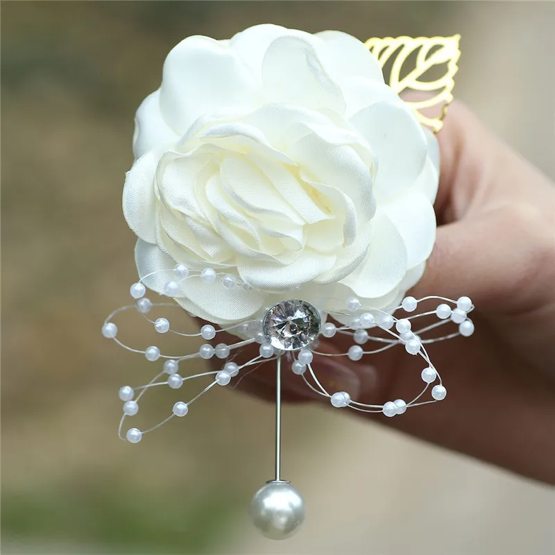 Wedding Wrist Corsage Boutonniere Set for Bride Bridesmaid Man Groom Pink Rose Wedding Flowers Accessories Prom Suit Decorations
