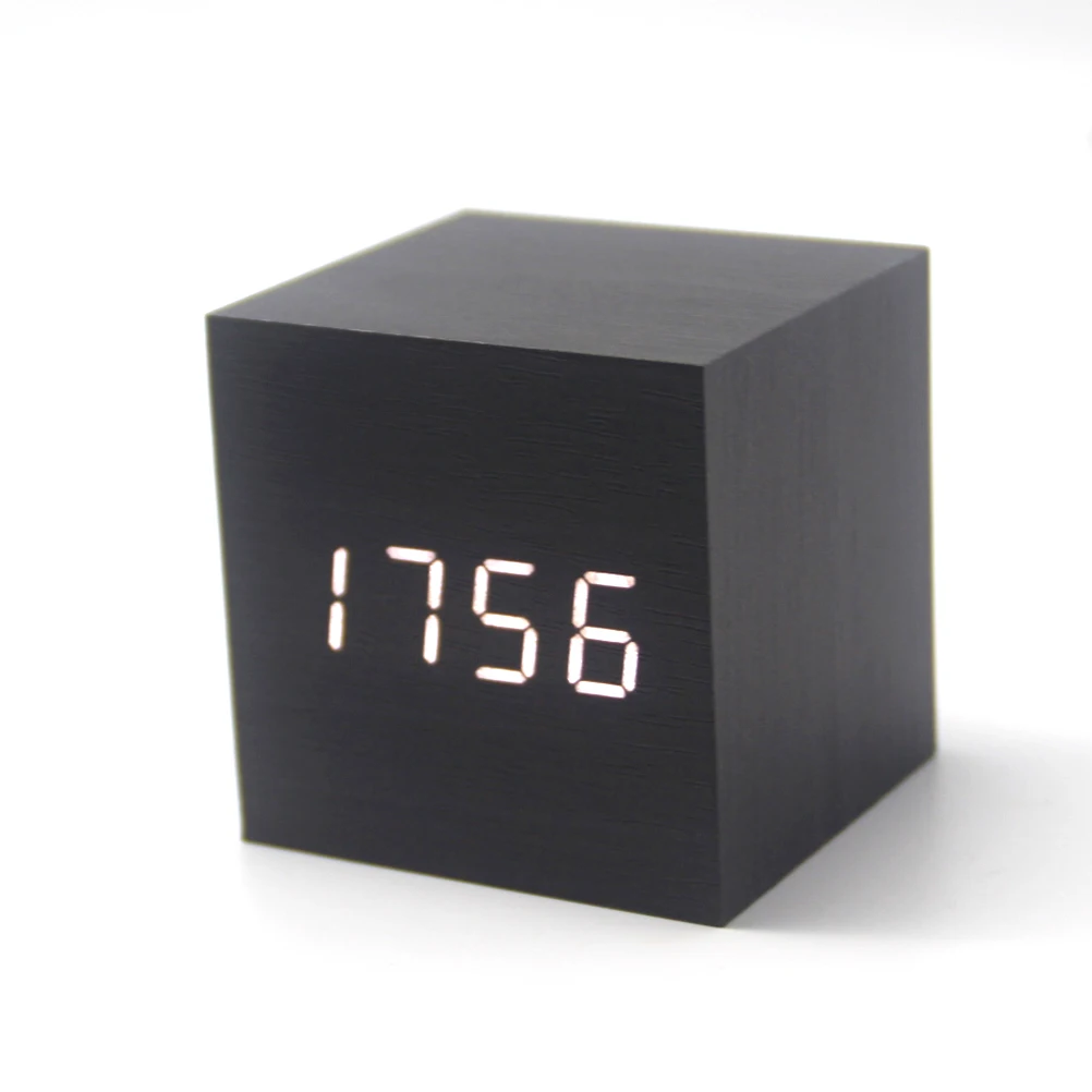 LED Wooden Creative Alarm Multifunction Digital Large Numbers LED Screen Time Display Acoustic Sensor Relaxation Life Premium
