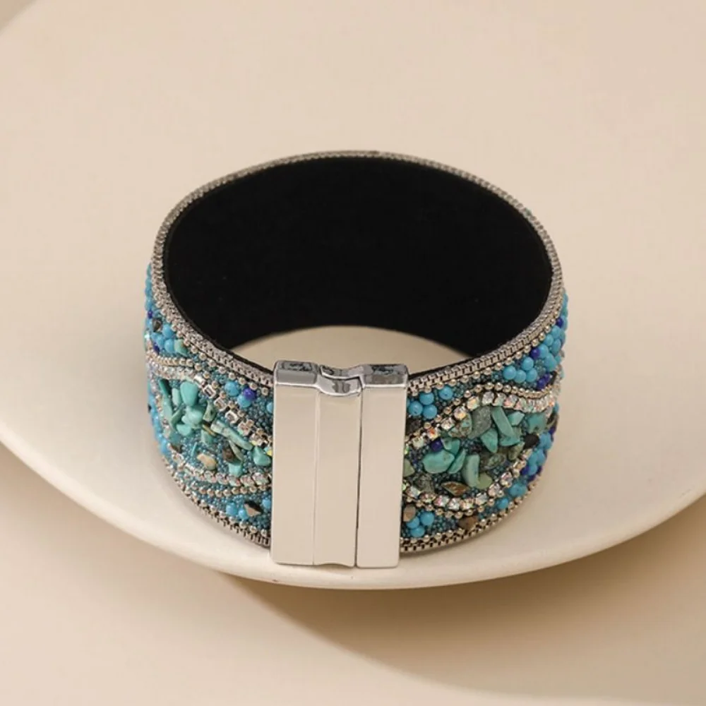 Ethnic Style Magnetic Clasp Bracelet Retro Stone Beads Rhinestone Women's Bracelet Acrylic Beads Magnetic Closure