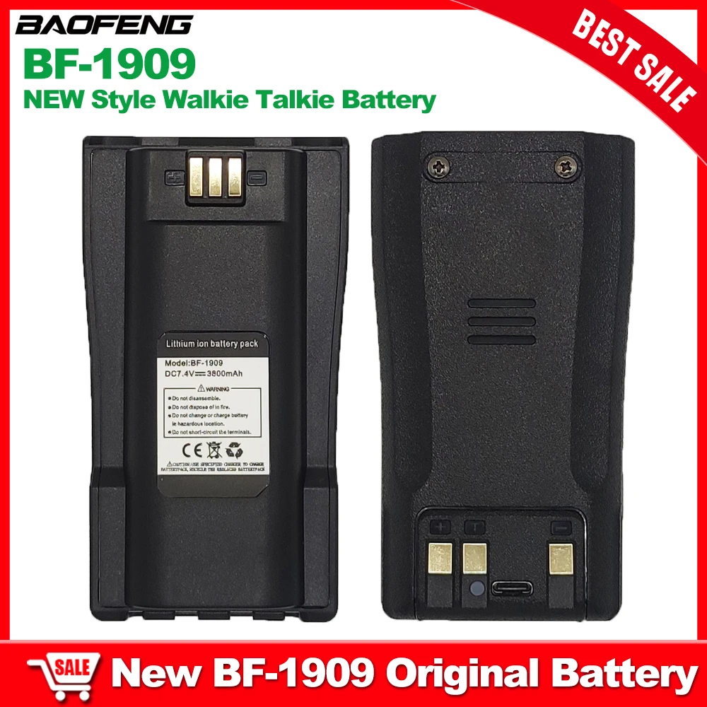 BAOFENG BF-1909 Walkie Talkie Batteria agli ioni di litio 3800mAh DC7.4V Supporto originale Tipo-C Ricarica BF1909 Radio bidirezionale Batteria aggiuntiva