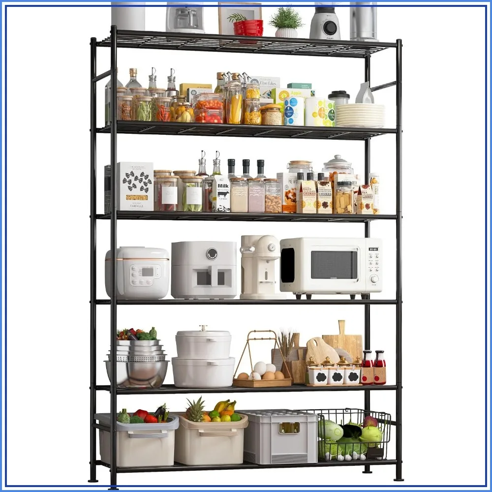 6-Tier Heavy Duty Metal Storage Shelves with Leveling Feet, 46.3