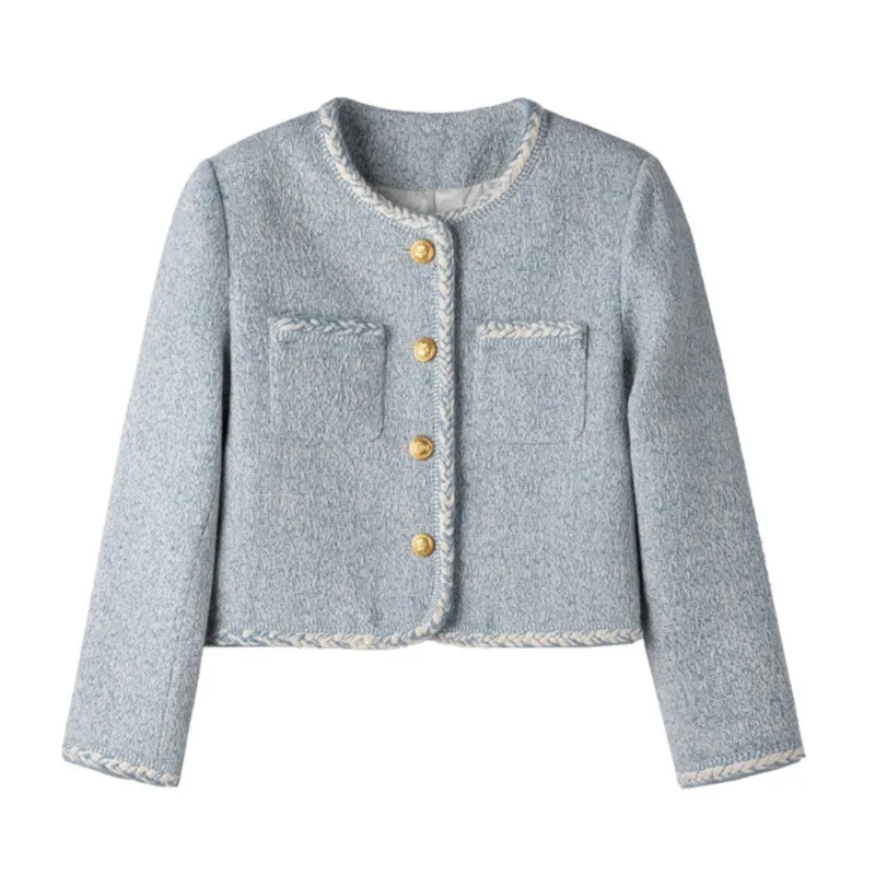 Blue Women's jacket autumn/winter one piece classic jacket, small fragment wool jacket design sense top