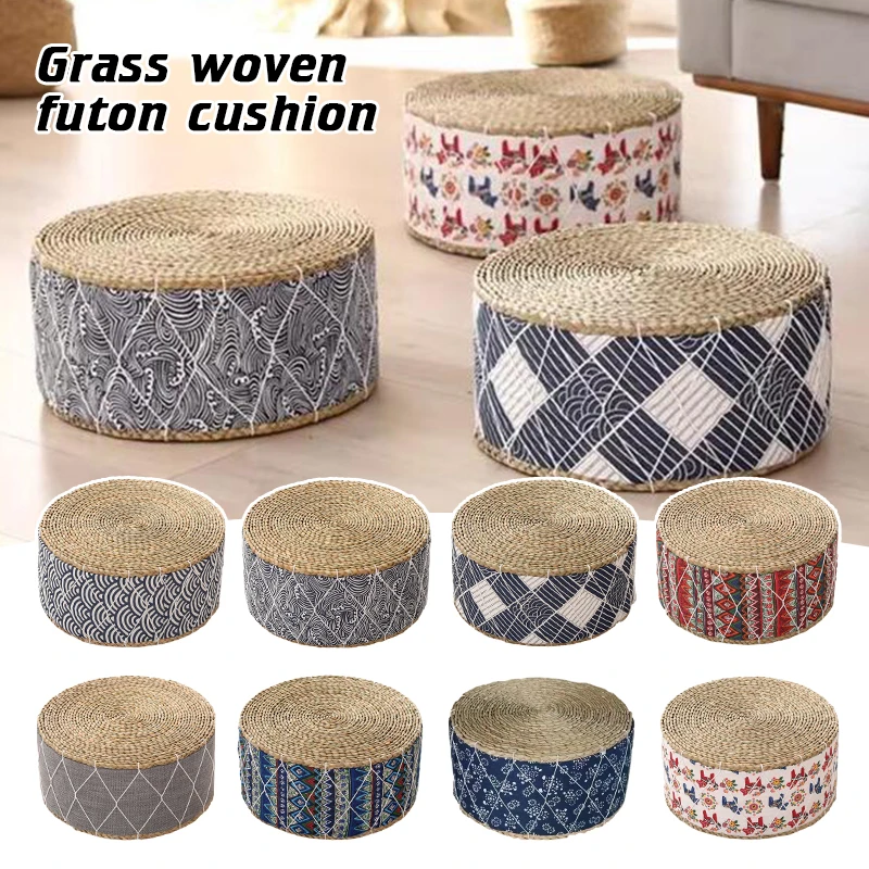 30cm Japanese Straw Futon Pouf Floor Cushion Yoga Meditation Mat Bohemian Handcraft Round Ottoman Stool Sofa Woven Seat Pad