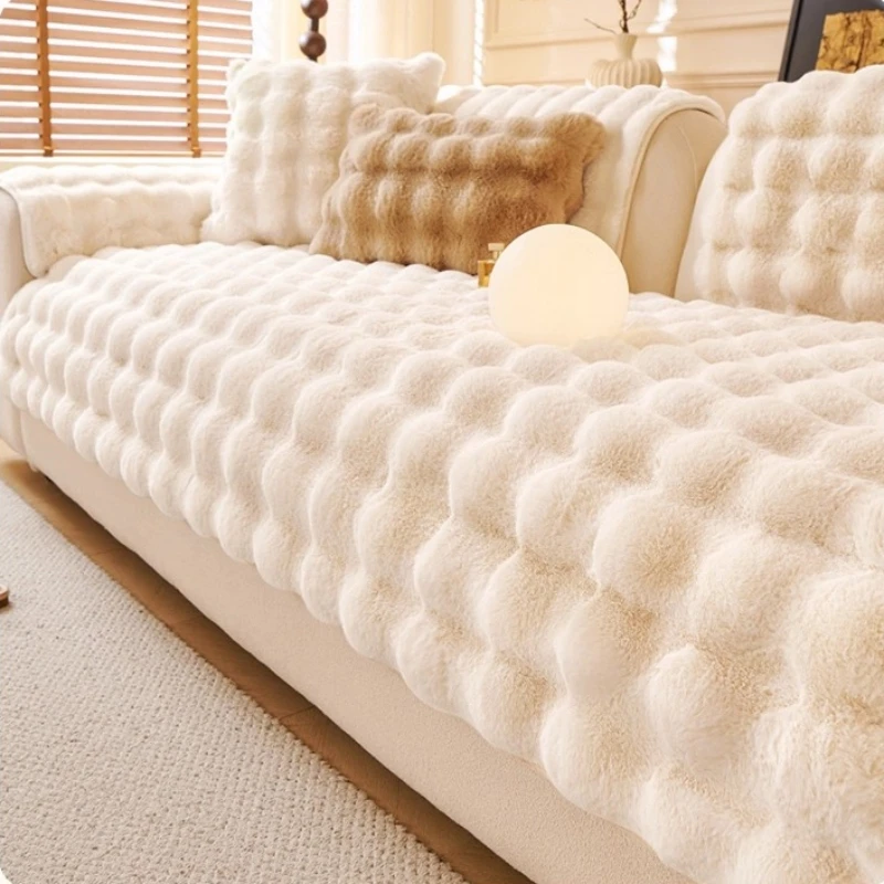 Thicken Imitation Rabbit Fur Plush Sofa Slipcover Non-slip Soft Sofa Towel Couch Cushion For Living Room Modern Home Decor image 3