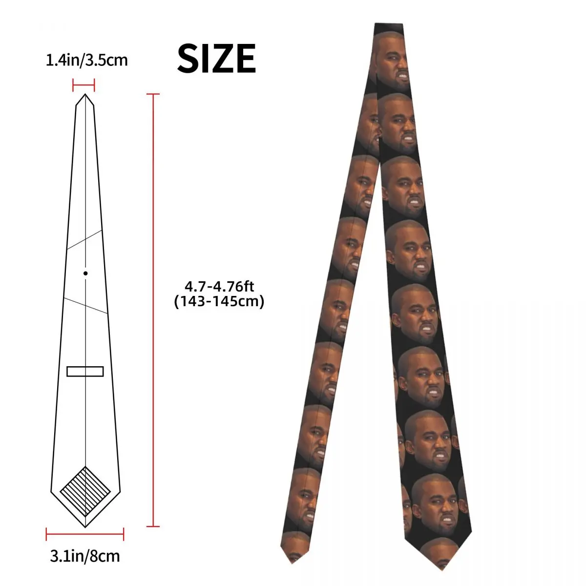 Custom Kanye West Singer Head Neck Ties Mens Mens Silk Tie For Father's Day