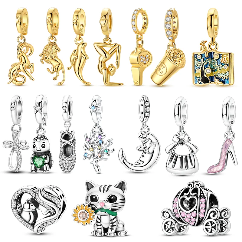 925 Sterling Silver Charms Beads Turtle Shark Cat Shoes Pendants Fit Original Bracelet For Women Girls DIY Party Gifts