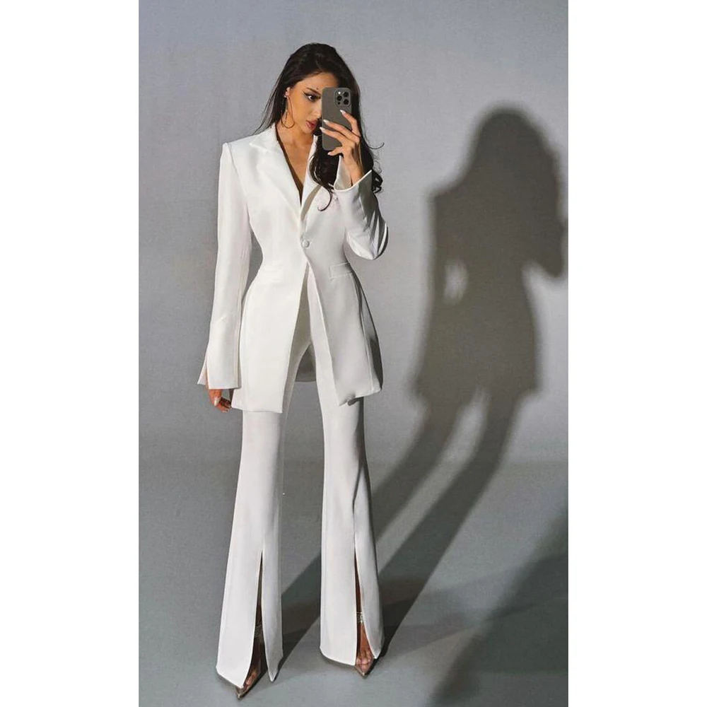 Elegant Chic White Single Button Women Pants Set New Female Two Pieces(Blazer+Trousers) conjuntos femininos elegantes