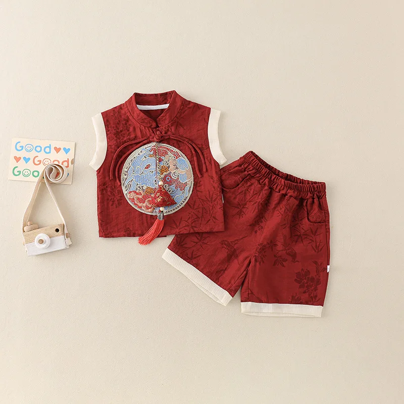 

baby suit light thin 1-year-old baby red dress two-piece set children's Tang suit Chinese style Dragon Boat Festival clothes