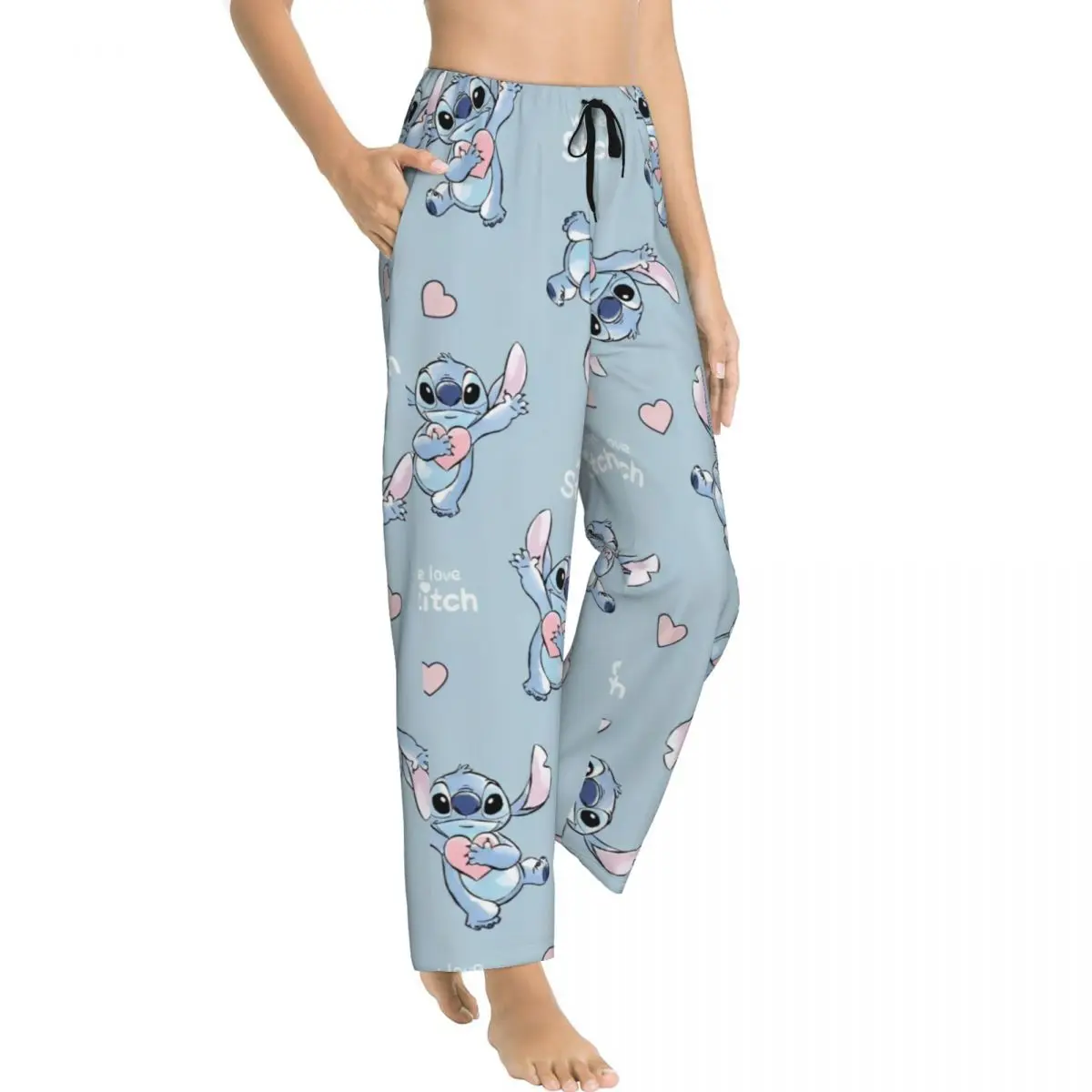 Women Disney Stitch Palazzo Lounge Wide Leg Pajama Pants Loose Comfy Sleep Bottoms