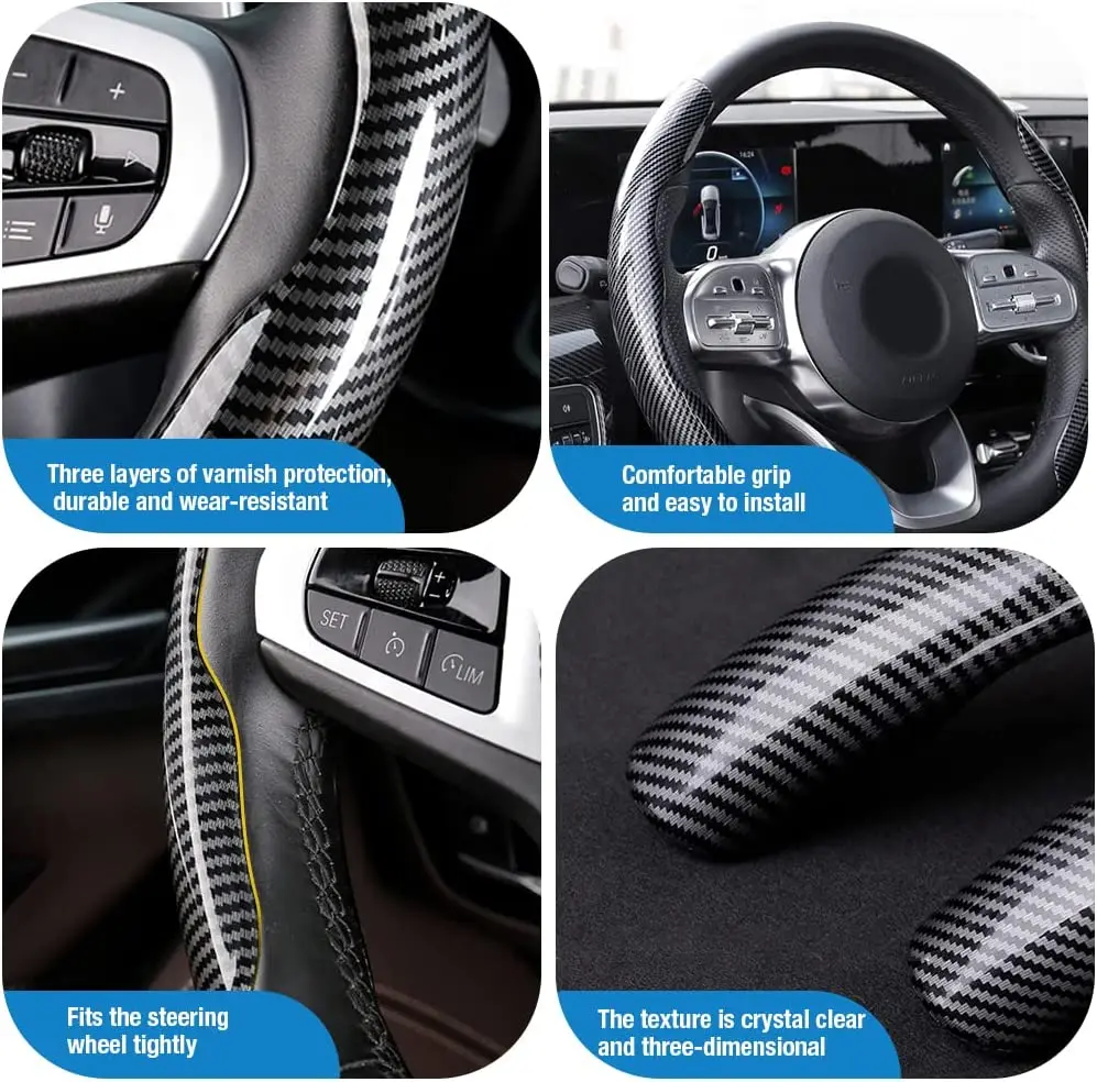New Carbon Fiber Non Slip Steering Wheel Cover Segmented Steering Wheel Protector Universal Standard-Size 14 1/2\