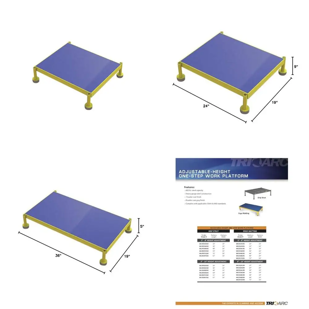 Plataforma de trabalho de aço com altura ajustável, faixa de 9-14 polegadas, tapete ergonômico, 19x24 polegadas