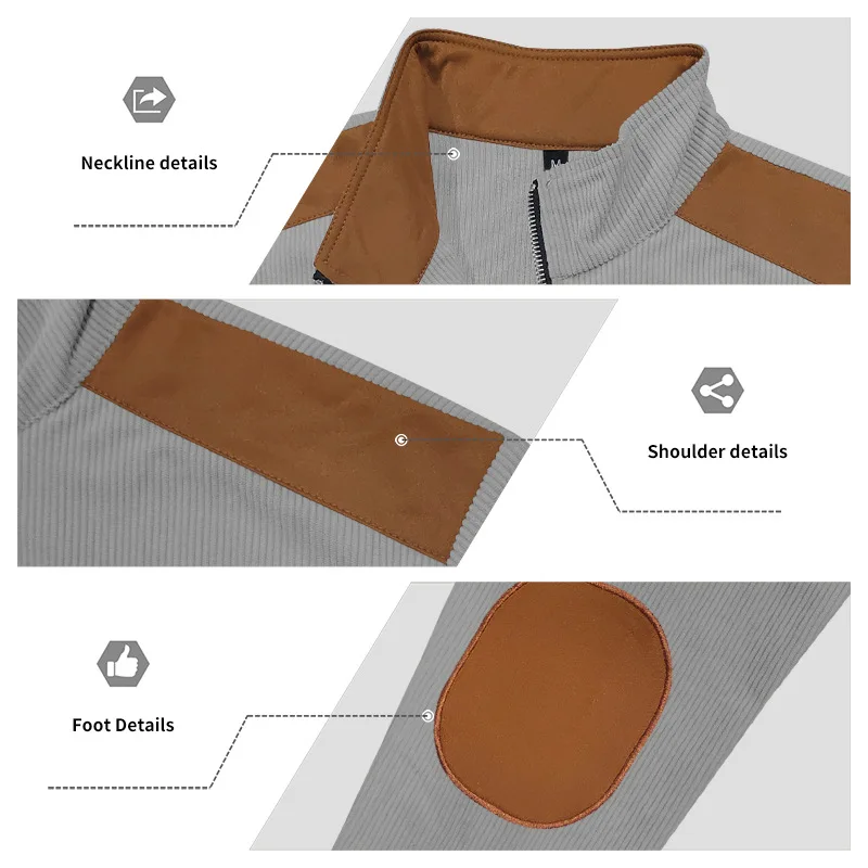 Herren Stehkragen Cordjacke, Farbblock-Design, Reißverschluss-Mantel, Retro, Locker Geschnitten, Lässig, Langarm, Herbst-Winter, Alltag, Streetwear – Detail 37