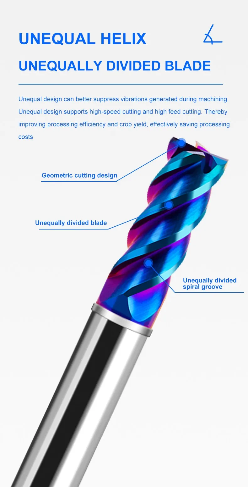 AZZKOR TGA-HRC75 4-Schneiden-Flachfräser mit blauer Nano-Beschichtung, Hartmetall-CNC-Mechanikzentrum-Endfräswerkzeug – Detail 11