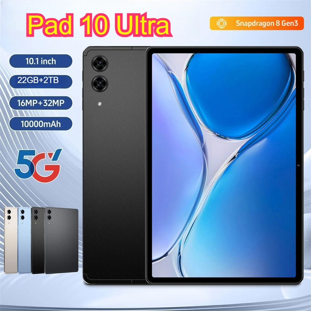 Almofada quente 10 ultra 10.1 polegada 4g 5g dupla sim tab tablets infantis originais android 15 10000mah versão global 22gb + 2tb comprimidos