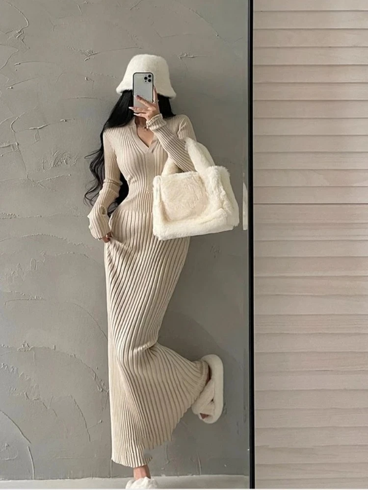 Party Prom Maxi Bodycon Female Knit Dress Black Chic and Elegant Pretty Korean Fashion Loose Trendy 2025 Women's Crochet Dresses