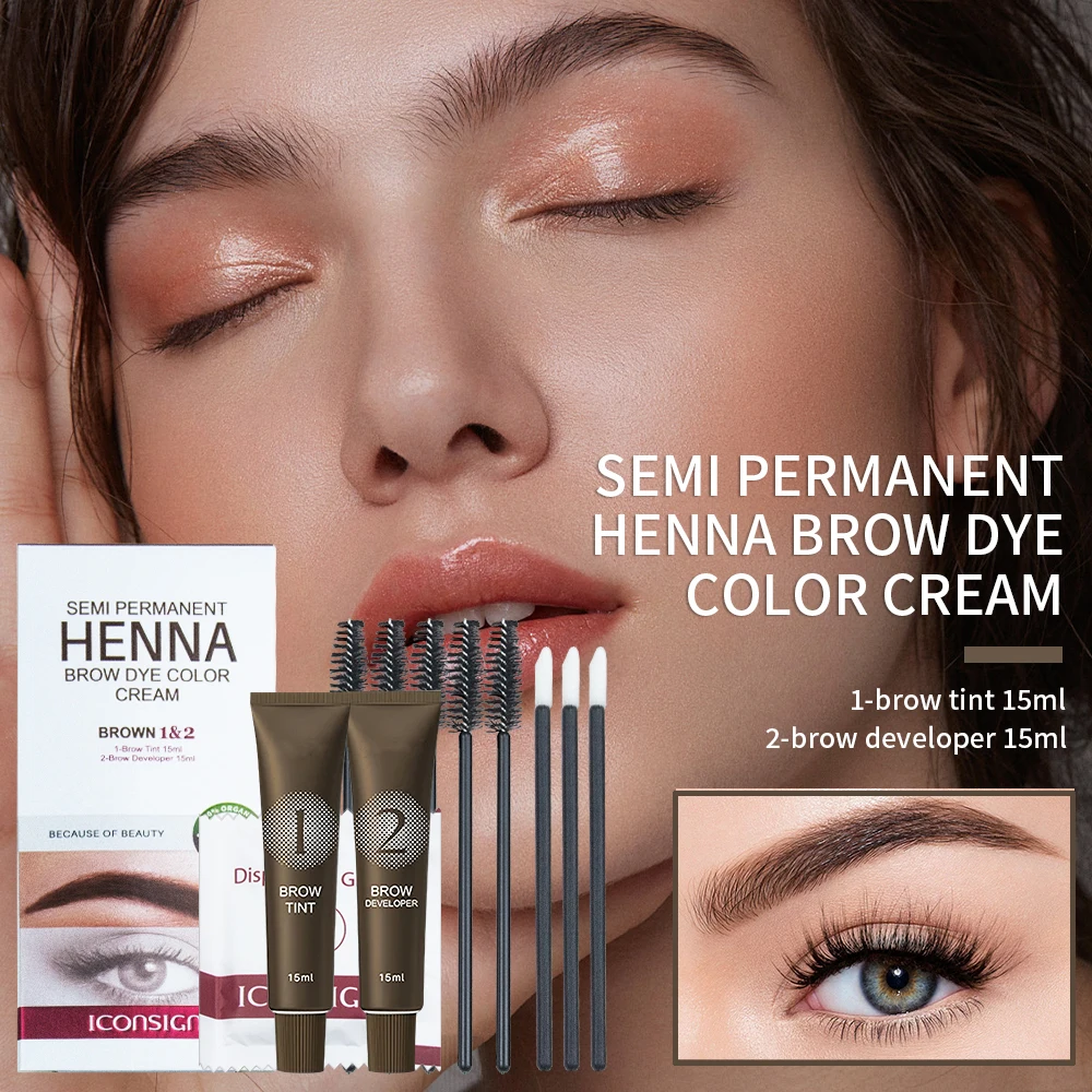 Henna Eyelash Eyebrow Dye Tint Kit Eyebrow Gel 15-Minute Fast Drying Cream Brow Semi Permanent Eyebrow Tint Makeup