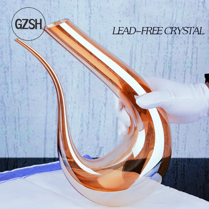 1200/1500ml Lead Free Crystal Wine Decanter Household Local Tyrant Gold U-shaped Wine Dispenser European Glass Wine Pouring Pot