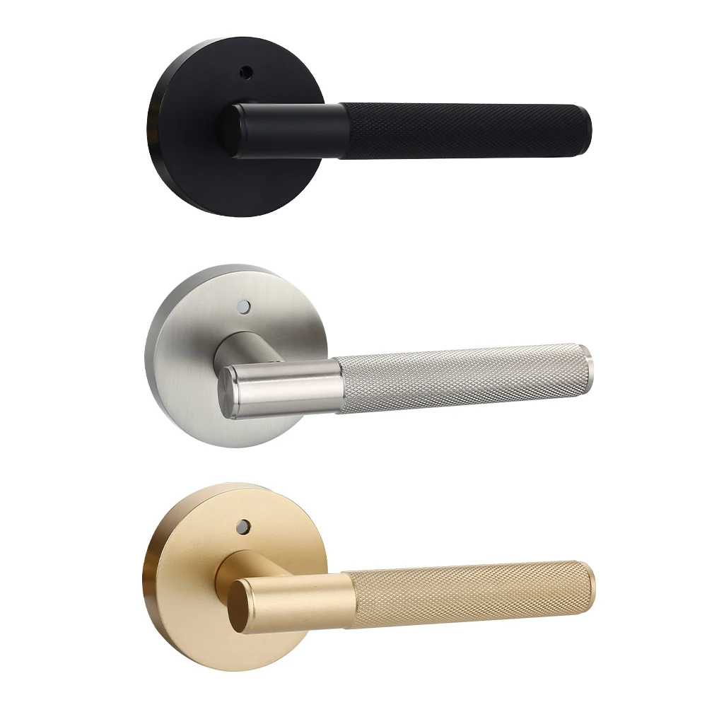 

Viladepot Privacy Door Handle Rear Knurled Handle Lever Round Base Bedroom Bathroom Door Lock Reversible