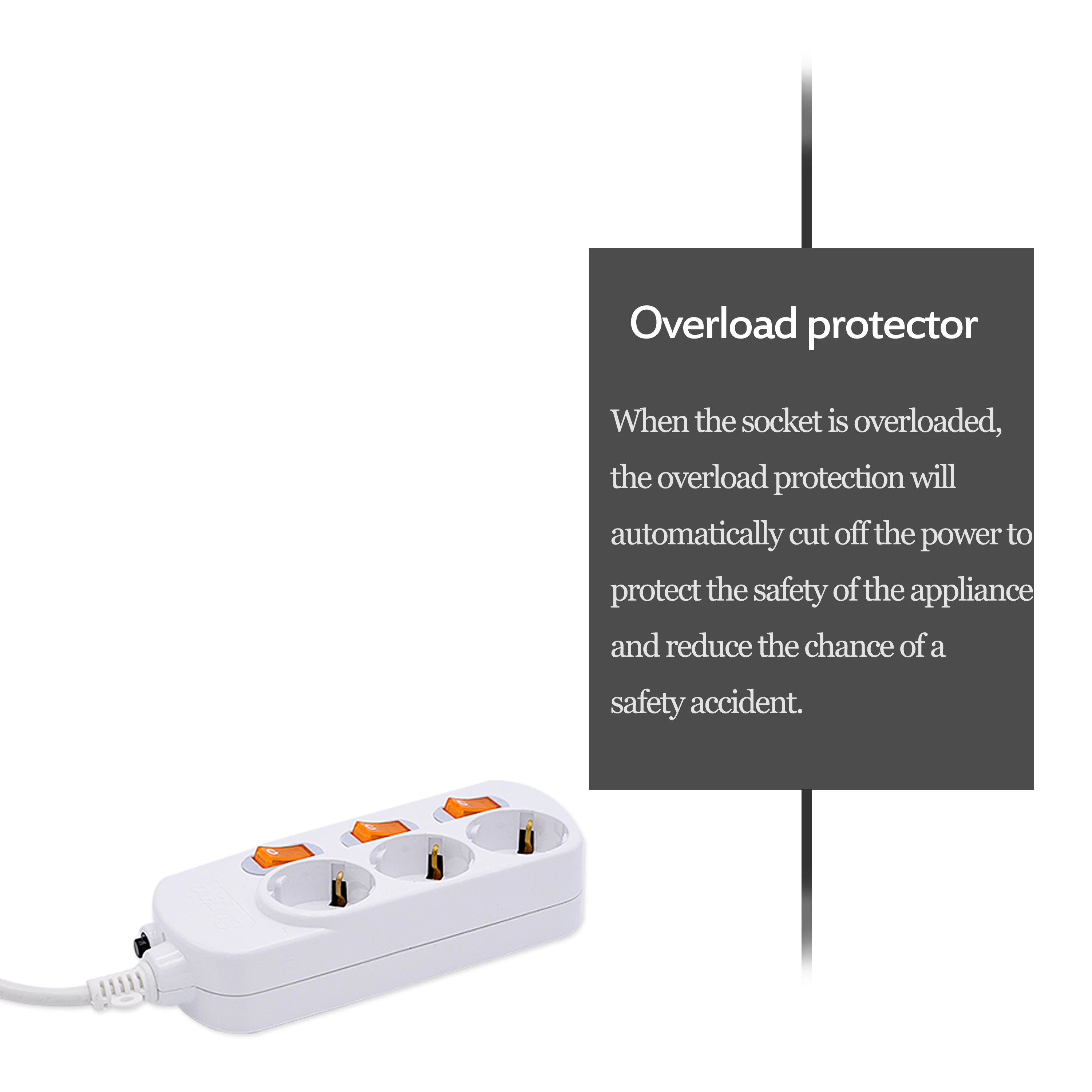Power Strip Surge Protection 3 Outlets EU Socket Plug Electrical Extension Sockets Independent Switches 1.5/2.5m Cord