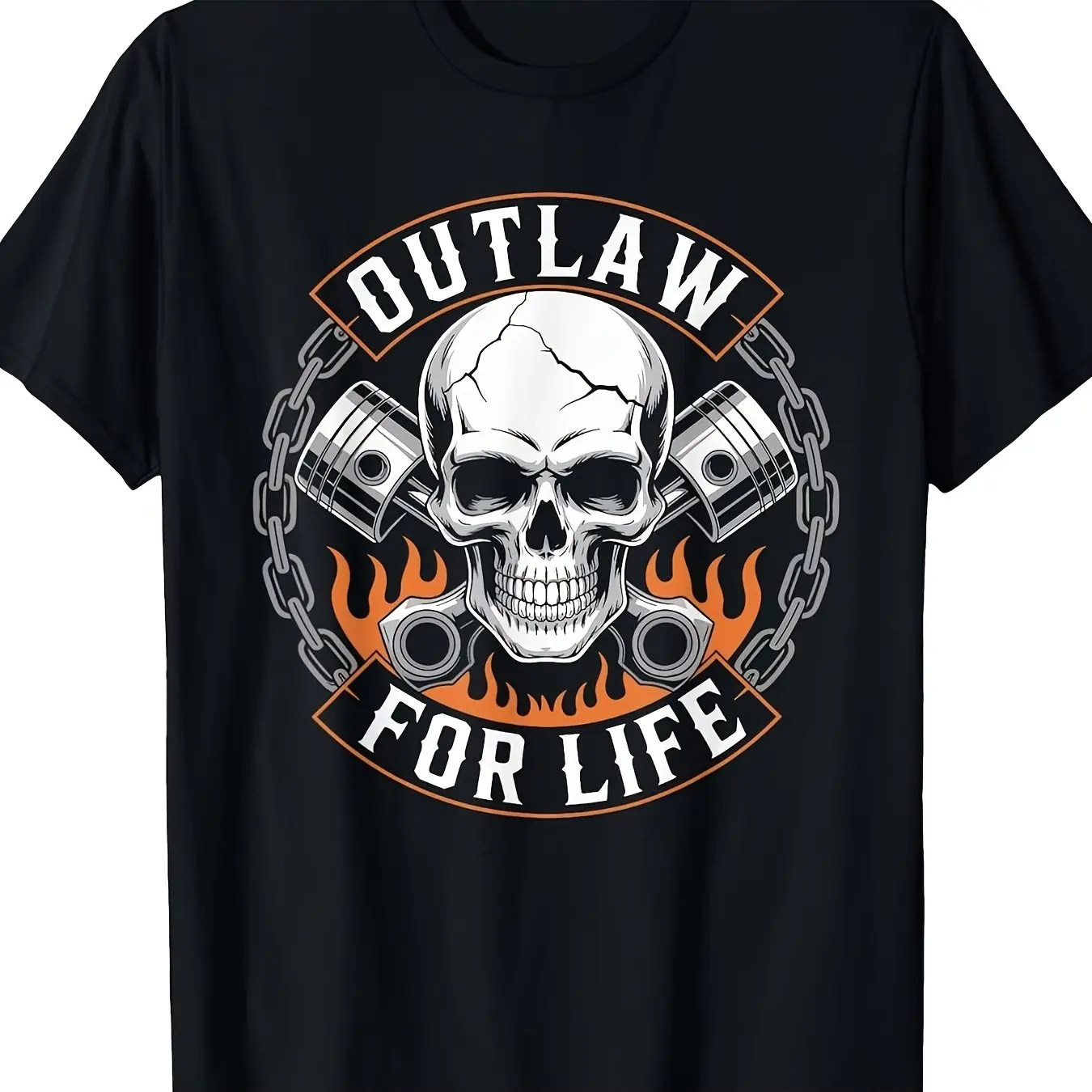 Men's T-Shirt with Skull and Piston Design, Perfect for Motorcycle Riders. This Casual Round-Neck Short-Sleeve Shirt Is Suitable for All Seasons, and Its Fun Print and Comfortable Fit Make It an Excellent Valentine's Day Gift.