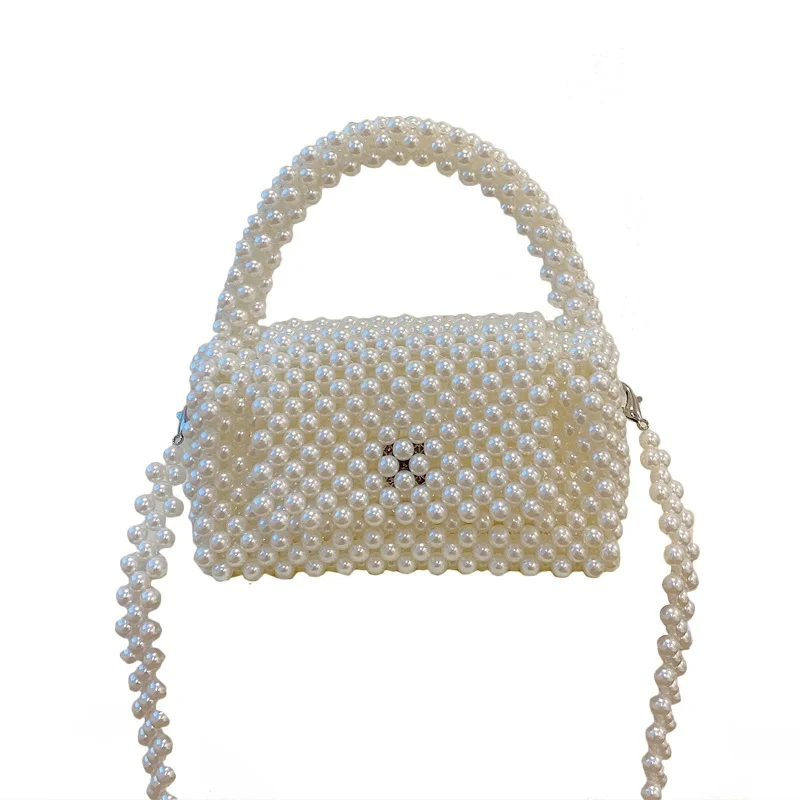 UGALS Retro Pearl Handcrafted Woven DIY Bead Crossbody Bag Material Kit Pillow Shape British Style Casual Soft Leather
