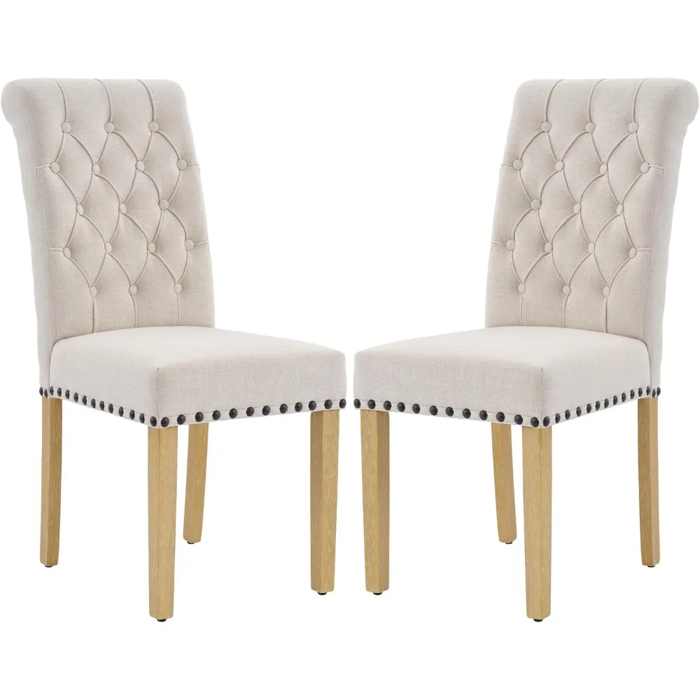 Fabric Dining Chairs, Set of 2 Modern Parson Chair, Fashionable Dining Room Chairs with Nailheads Trim, Solid Wood Legs