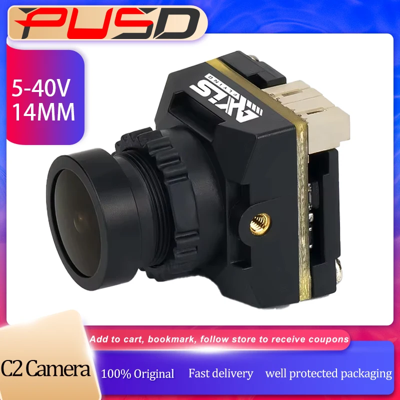 

Axisflying C2 Camera 5-40V 14mm FPV Camera 16:9/4:3 NTSC/PAL Switchable 19*19mm Super WDR for FPV Drone