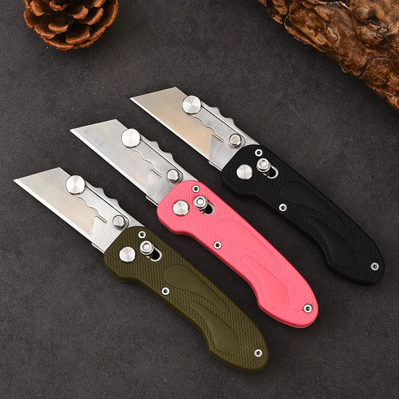 Stainless Steel Folding Outdoor Camping Portable Knife Comes with 10pcs Replaceable Blades Cutting Knife Anti Slip Handle