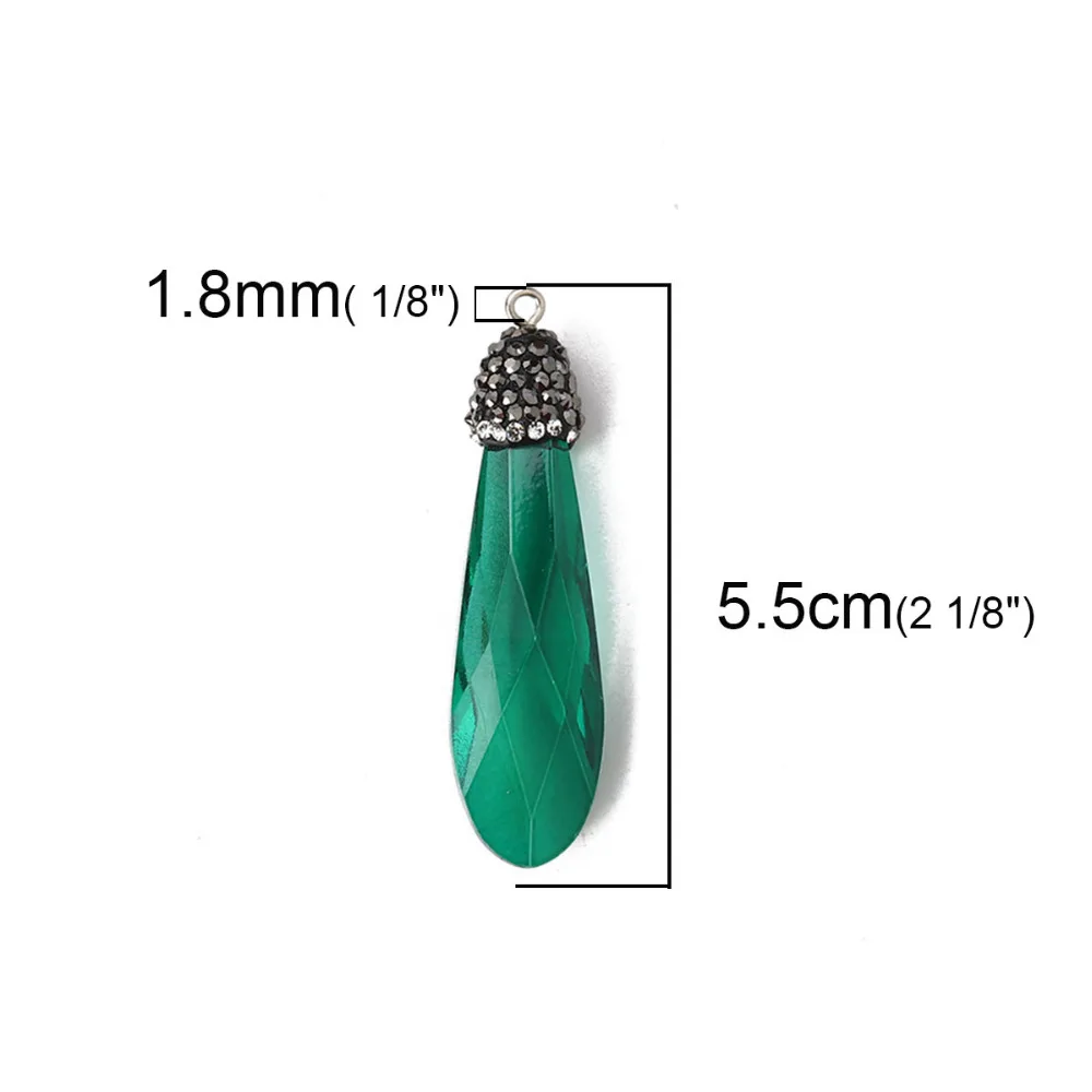 Doreen Box New Fashion Glass Micro Paved Pendants Drop Black Clear Rhinestone Faceted Charms DIY Necklace Jewelry 56mmx15mm,1PC