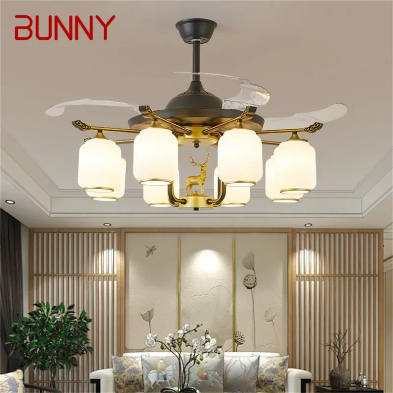 

BUNNY Modern Stealth Fan Light Luxury Living Room Restaurant Bedroom Ceiling Fan Light Remote LED Electric Fan Light