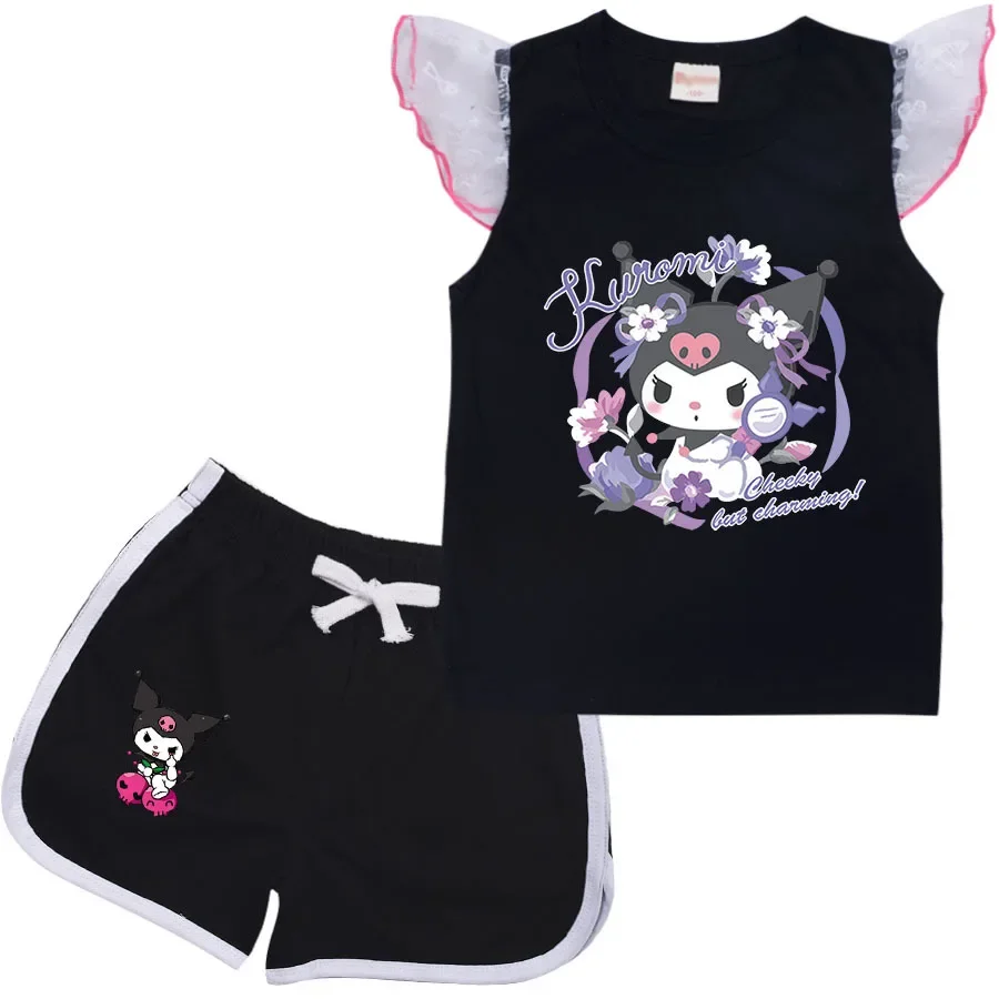 Sanrio-Camiseta de manga corta con estampado de hello kitty para niña, conjunto de ropa con estampado de hello kitty, moda de verano