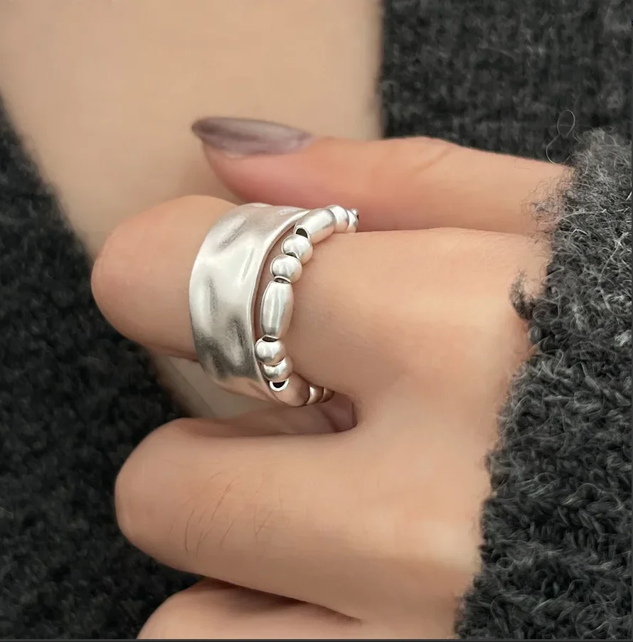 Women's 925 Sterling Silver Graffiti Letter Punk Ring